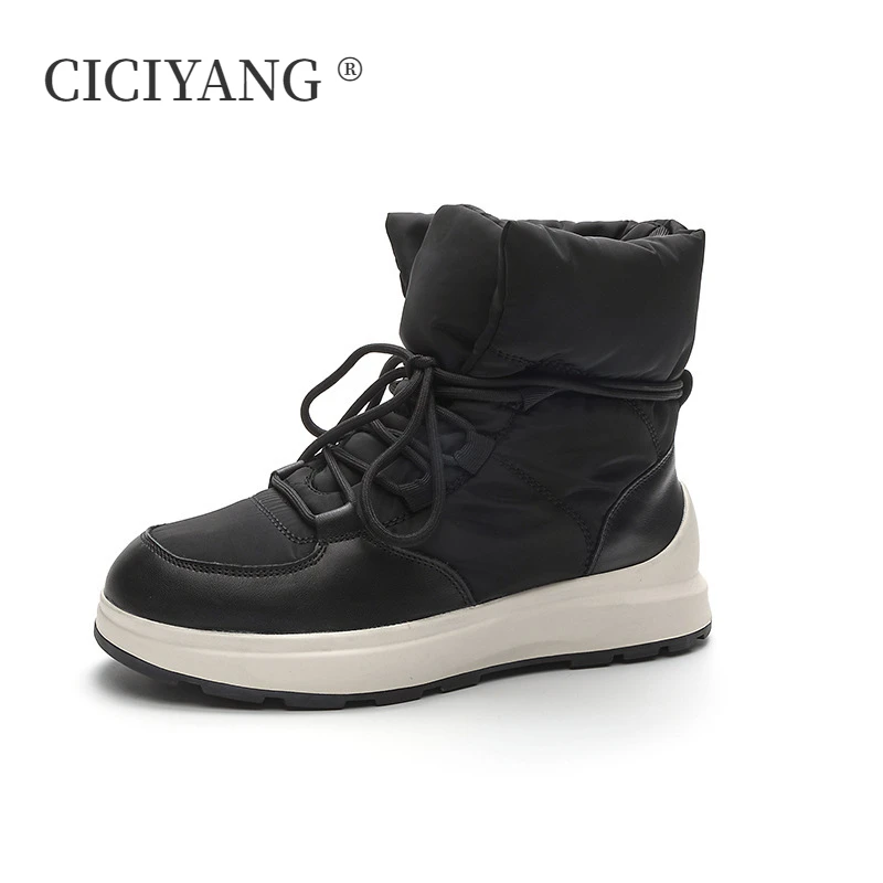 CICIYANG Snow Boots Women 2024 Winter New Thickening for Warmth Cotton Shoes Ladies Ankle Boots Lace-up Anti-slip Booties Women