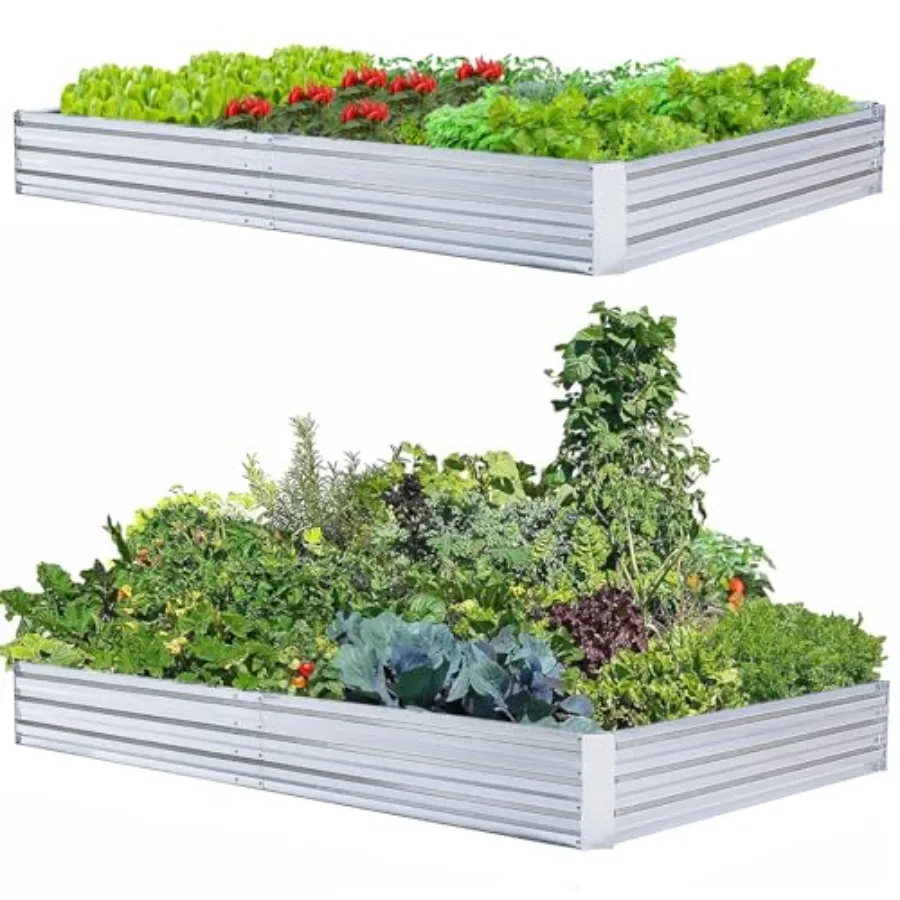 

Galvanized Raised Garden Beds for Vegetables Large Metal Planter Box Steel Kit Flower Herb 8 x 4 x 1 ft * 2 Pack Galvanized