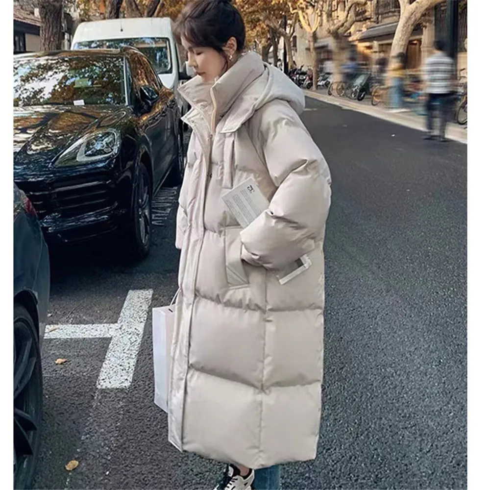 Thickened Down Cotton , Loose Casual Warm ,Long Over Knee CoatMonochromatic Hooded Bread Coat, New Fashion, Winter, 2024