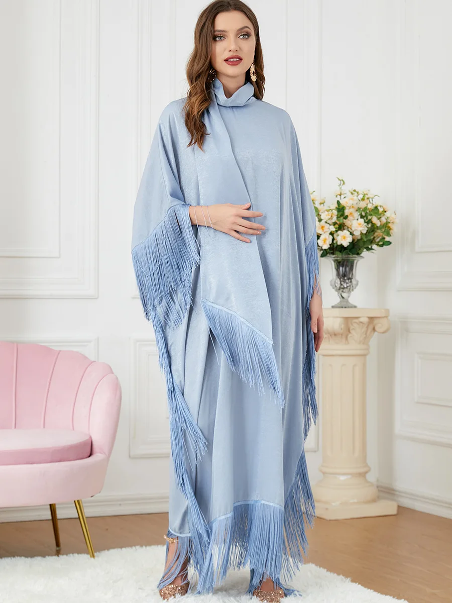 Loose Arabic Dress Party Evening Fringe Gown Ramadan Eid Muslim Woman Abaya Islamic Clothing Dubai Moroccan Kaftan Jalabiya