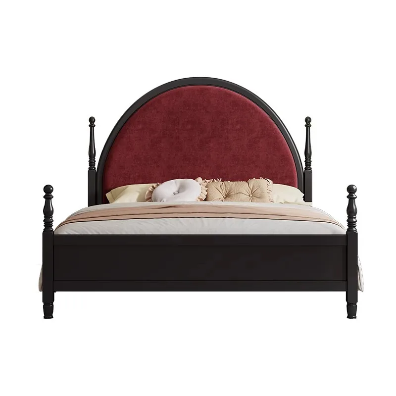 

French retro black solid wood bed master bedroom 1.8m double bed American wedding bed medium and ancient high