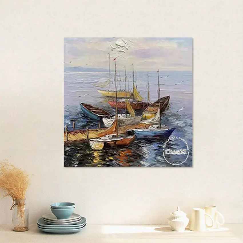 Classical Canvas Painting Art, Sailing Boat Poster Large Size, Canvas Artwork, Luxury Wall Hangings Artwork For Hotel Decoration