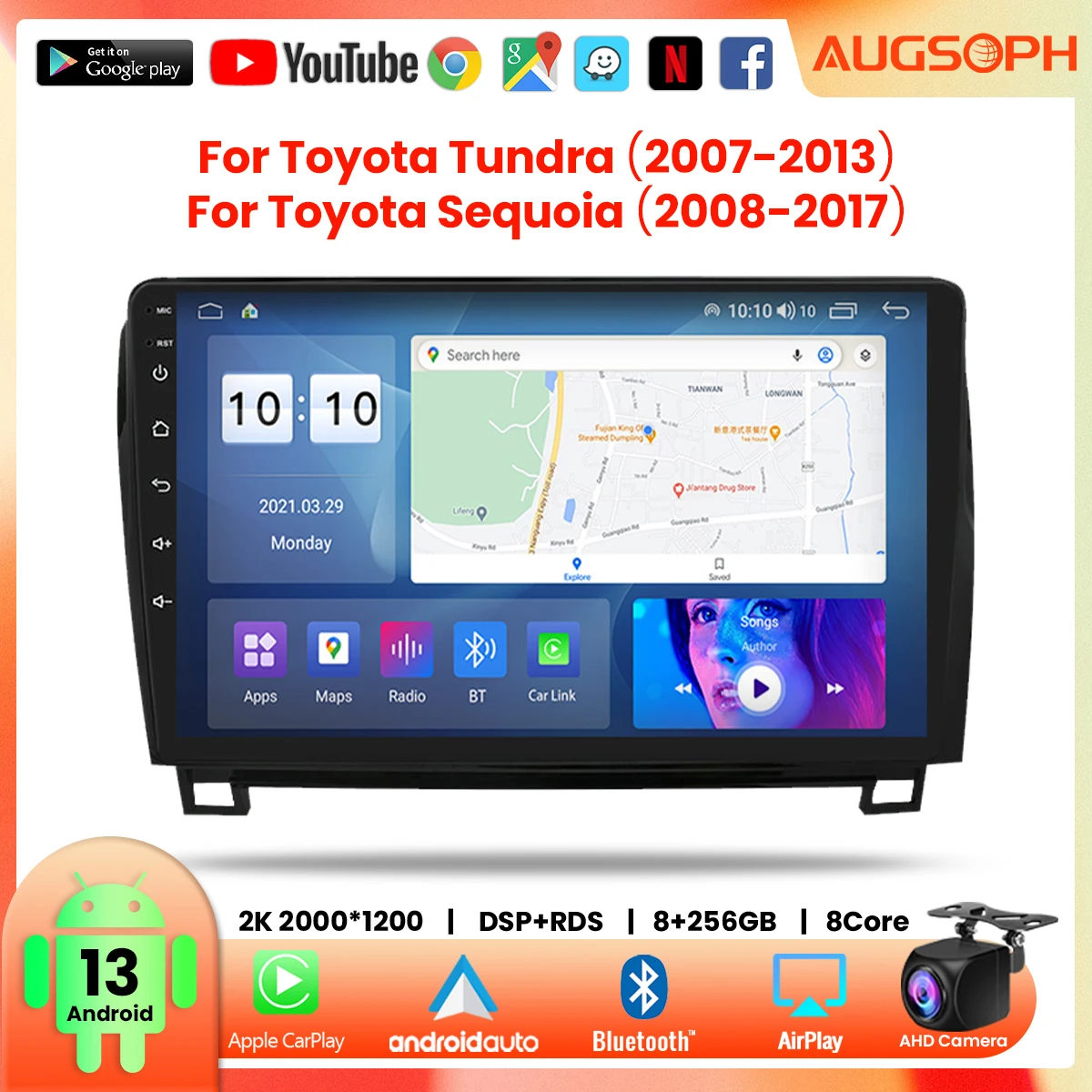 

Android 13 Car Radio For Toyota Tundra Sequoia 2007-2017, 10inch 2K Multimedia Player With 4G Car Carplay & 2Din GPS Navigation