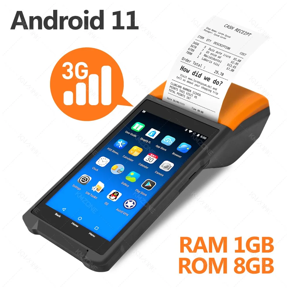 Android 11/13/14 PDA Terminal POS Machine 5.0 "Touchscreen Ingebouwde 58mm Bluetooth Thermische bonprinter Ondersteuning Wifi GPS