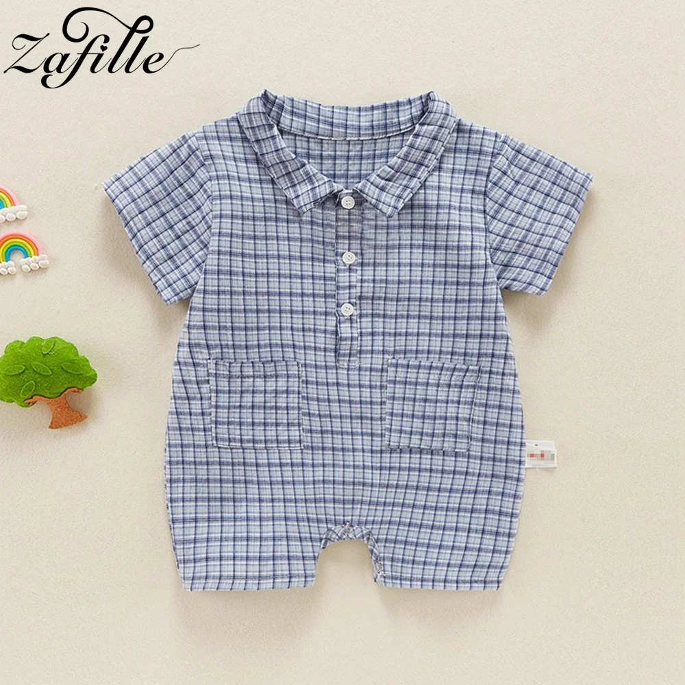 ZAFILLE Twins Baby Clothes Plaid Brother Sister Matching Outfit Summer Newborn Infant Clothing Casual Boys Girls Bodysuit Romper