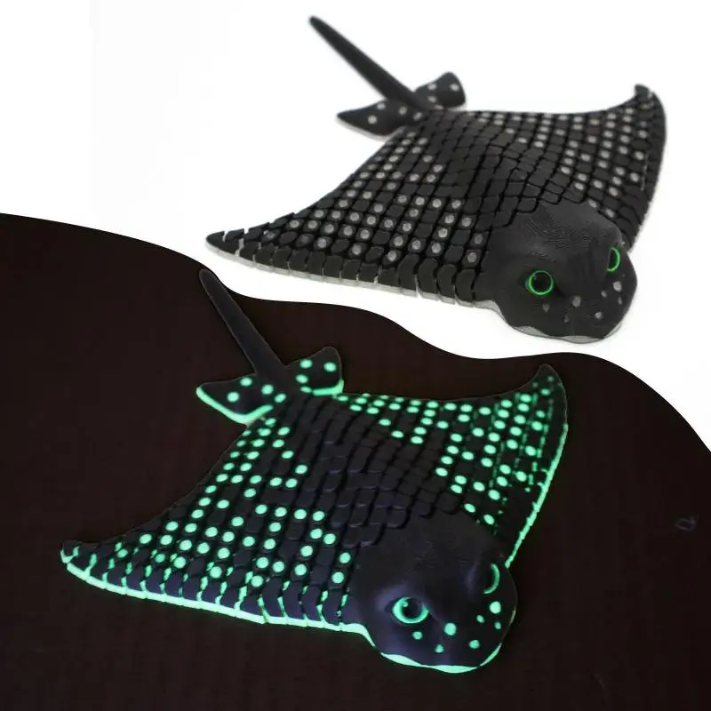 【M】1Pcs Aquatic Animal Bionic Desktop Relief Decor 3D Printed Luminous Manta Ray Stingray Toy Flexible Sea Creature Gift