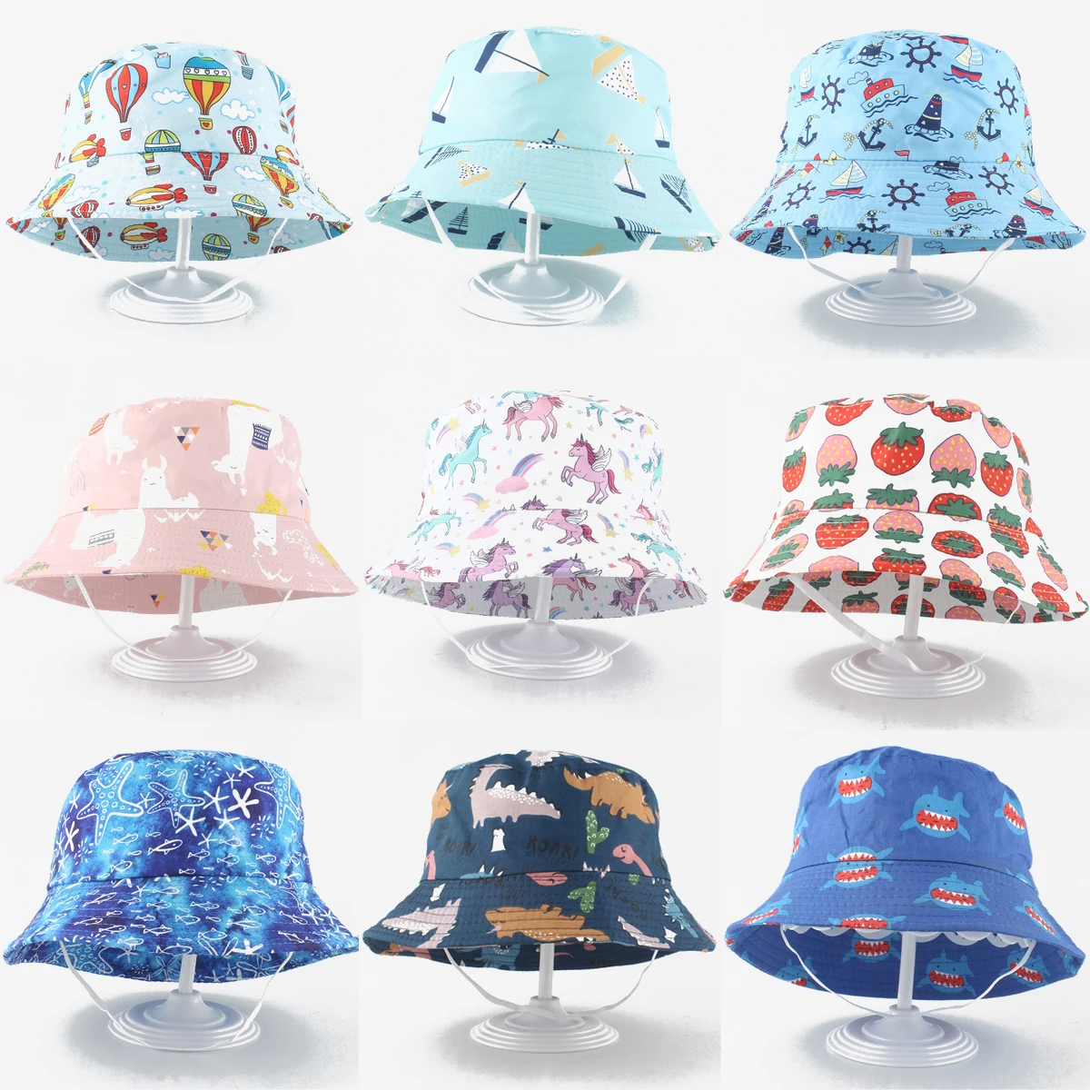 Summer Beach Baby Hat Boy Girl UV Protection Cotton Sun Cap Children Panama Kids Bucket Hat Cartoon Print Cute Caps