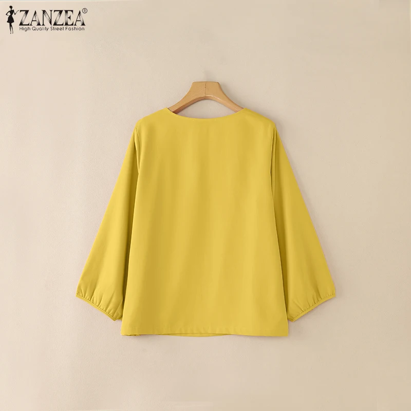 بلوزات نسائية مجمعة من ZANZEA بلوزات غير رسمية برقبة دائرية وأكمام واسعة وبلوزات يومية للخريف بلوزات فضفاضة متينة كبيرة الحجم #2