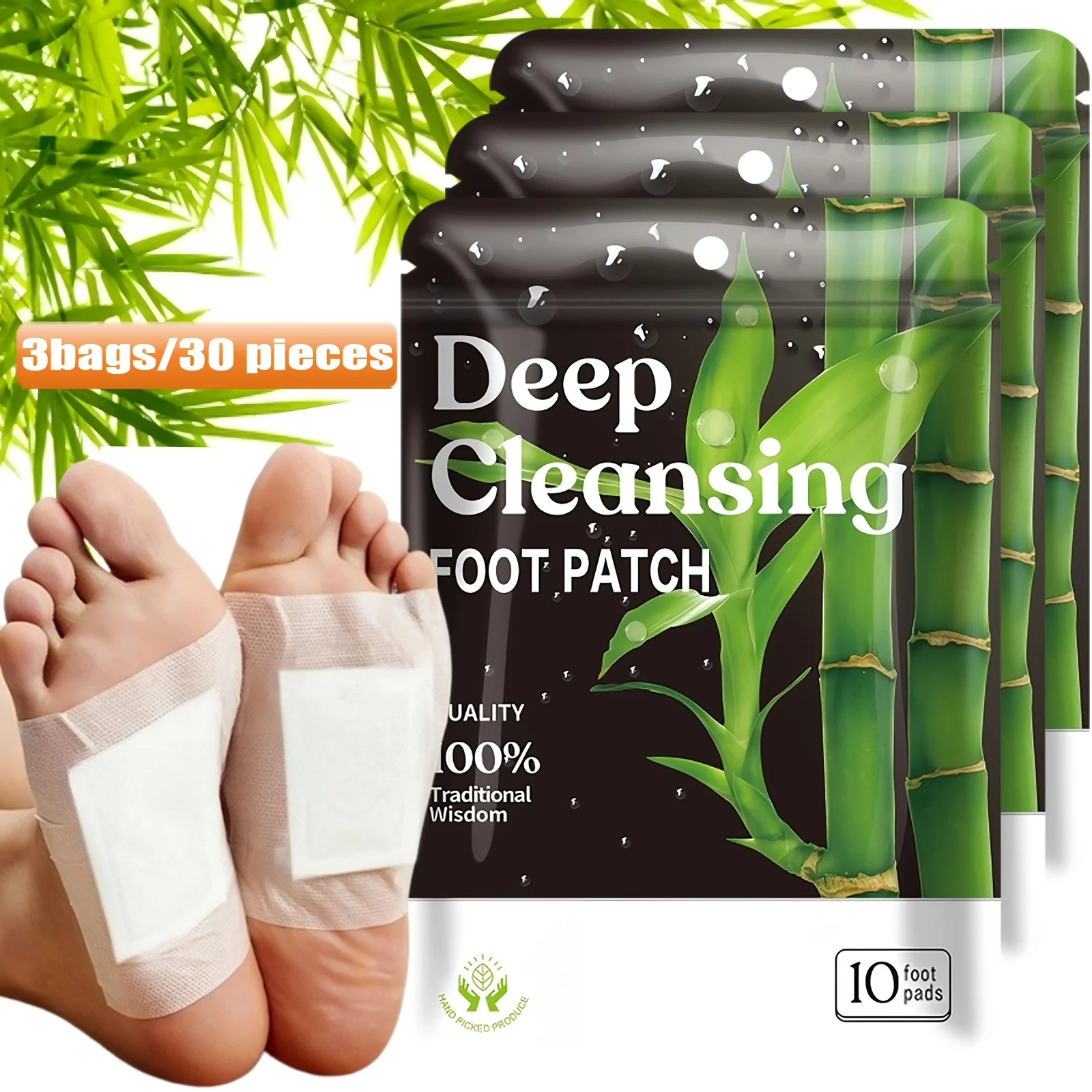 Deep Cleaning And Care Foot Pads, Natural Bamboo Vinegar Ginger Powder Foot Pads, Enhance Cleaning And Moisturizing Effects