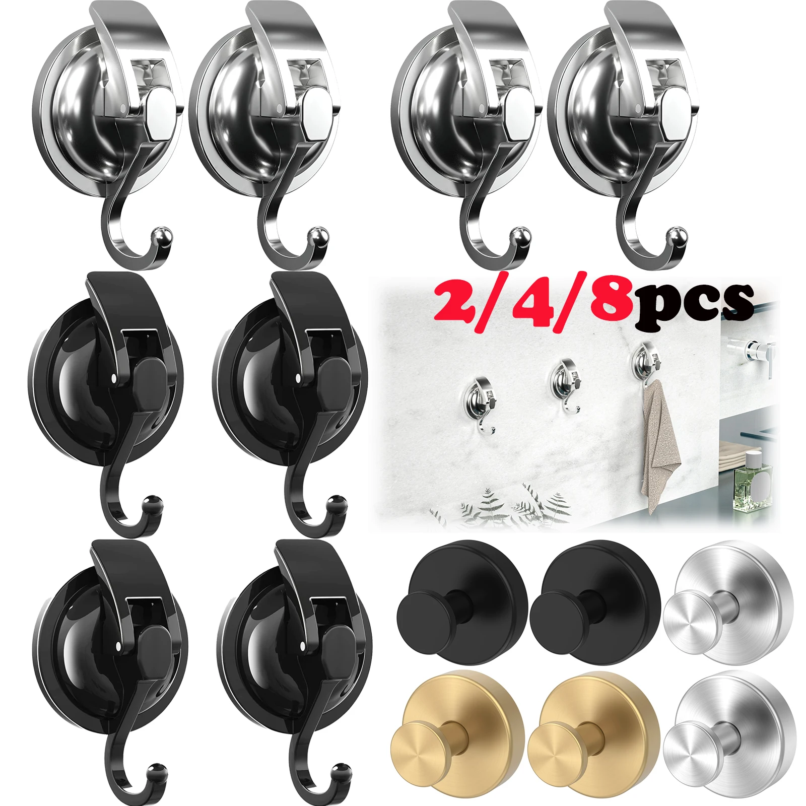 2/4PCS Heavy Duty Vacuum Suction Cup Hooks No Drilling Super Suction Cup HangerRobe Coat Wreath Hook for Shower Kitchen Bathroom