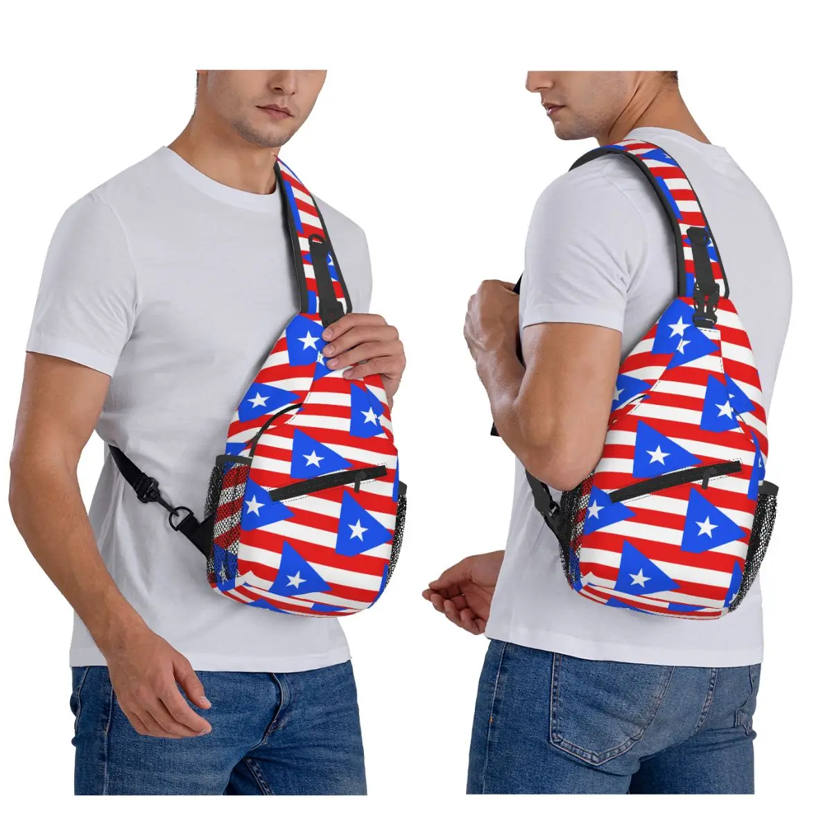 

Puerto Rico Flag Chest Bag Men Sling Crossbody Backpack Chest Bag Travel Hiking Daypack Shoulder Bag