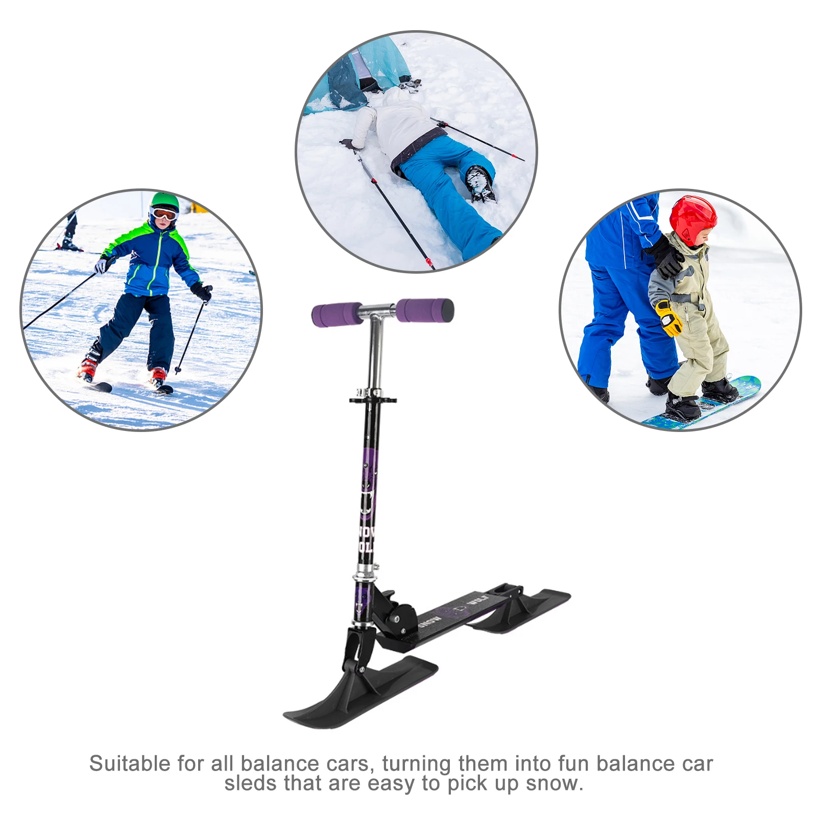 

125 Wheel Snowboard Scooter Kids Sled Black Winter Toy PP Material Resistance Practical Design Easy Install Outdoor