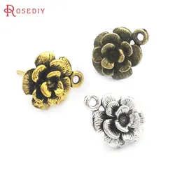 20PCS Antique Bronze Color Alloy+Steel Needle Flower Stud Earrings Diy Jewelry Making Supplies Earrings Accessories for Women