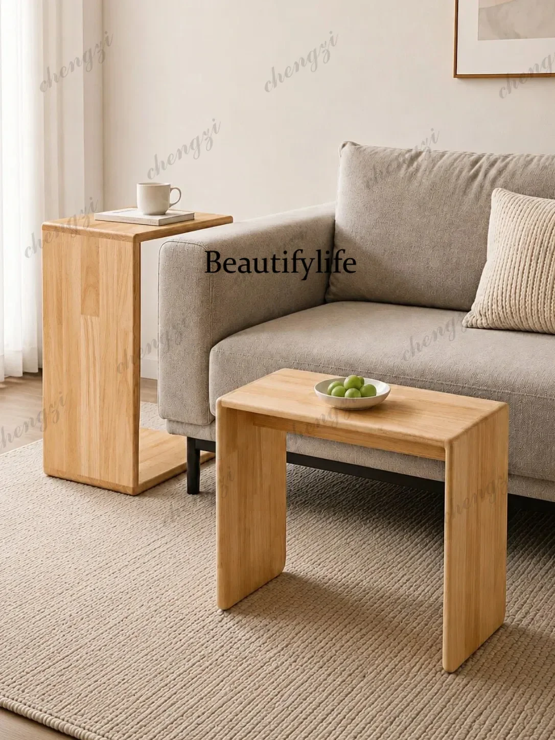 AB03  Solid wood C-shaped side table sofa side table small  bedroom bedside table living room, simple and multi-functional