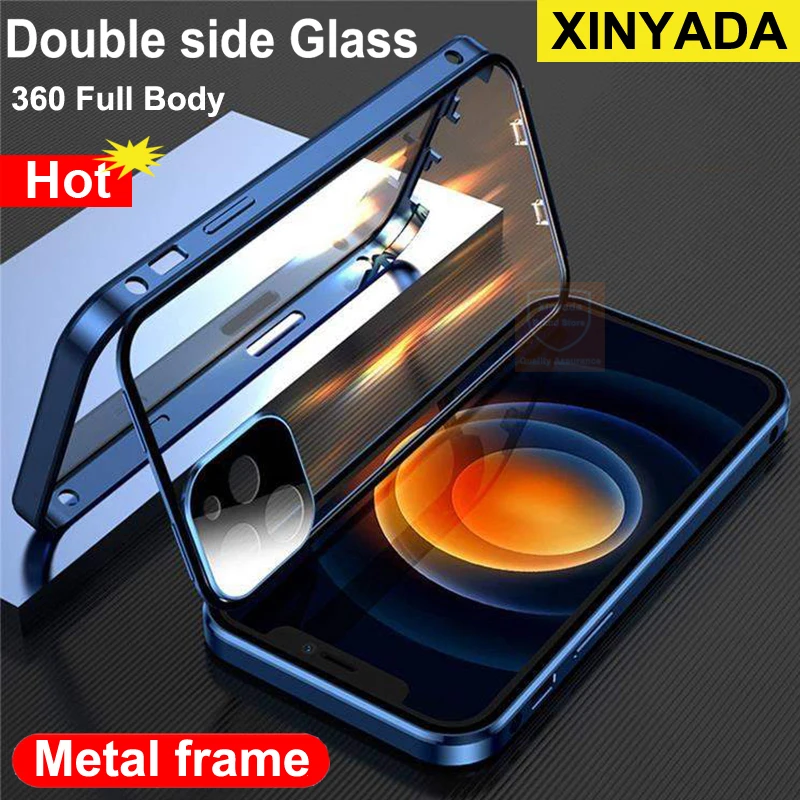 Case For iPhone 15 Pro Max Tempered Glass 360 Cover For iPhone 15 Pro Max iPhone15 Case Flip Metal Phone Covers Double Sided