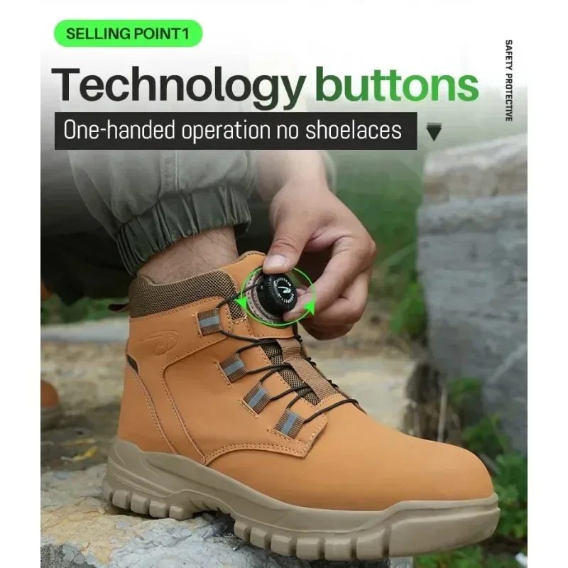 Men Waterproof Steel Toe Safety Boots Anti Smash Stab Resistant Indestructible Work Shoes Protective Footwear Breathable
