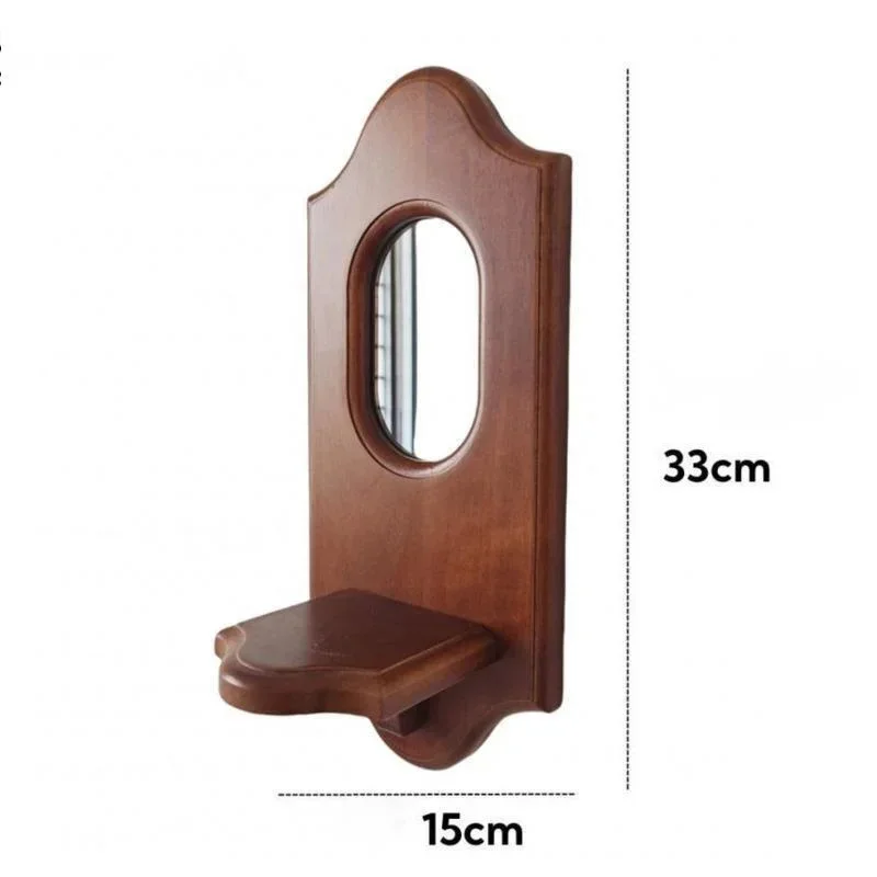 Vintage Wall Mirror With Shelf Solid Wood Aromatherapy Candlestick Holder Hanging Decor For Cafe Decorative Wall Rack Wall Shelf