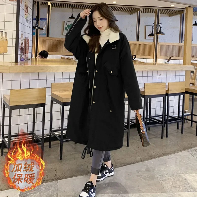 Pregnant Women Cotton Coat 2023 Winter New Coat Medium length 200kg Loose plush Thickened Lamb Hair Late Pregnancy Cotton Jacket