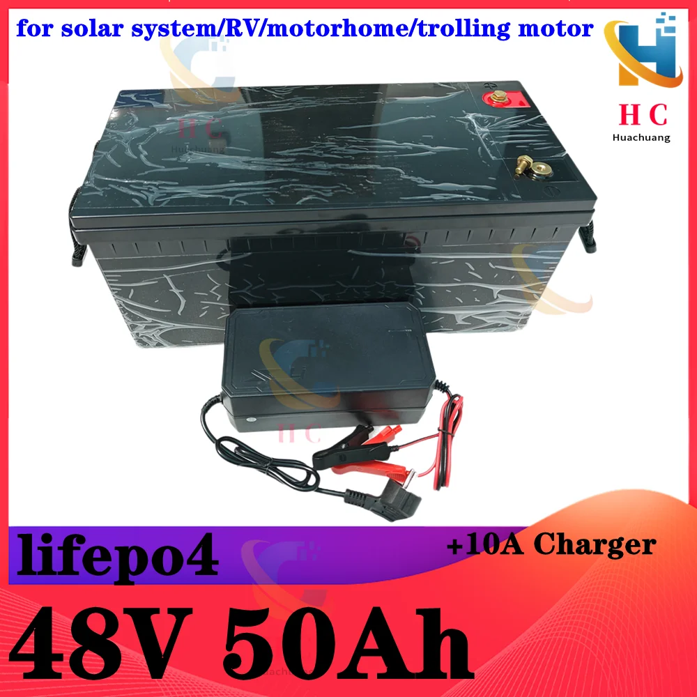 

Waterprof 48V 50Ah Lifepo4 Lithium Battery 16s For Trolling Motor RV Solar Storage RV Motorhome+10A Charger