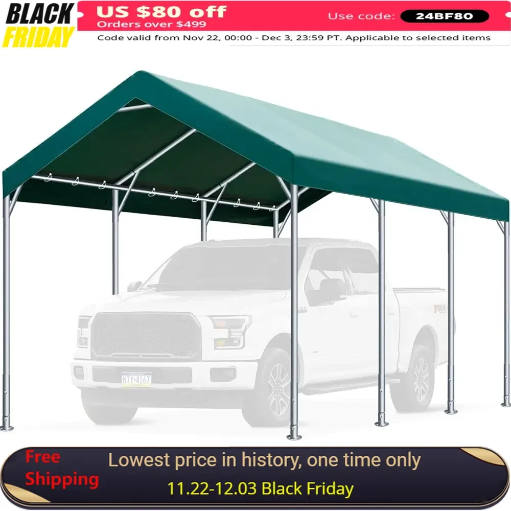 10 X 20 Ft Carport Garage for Party, Birthday, Garden, Boat, Adjustable Height From 9.5 Ft To 11 Ft, Heavy Duty Carport Garage