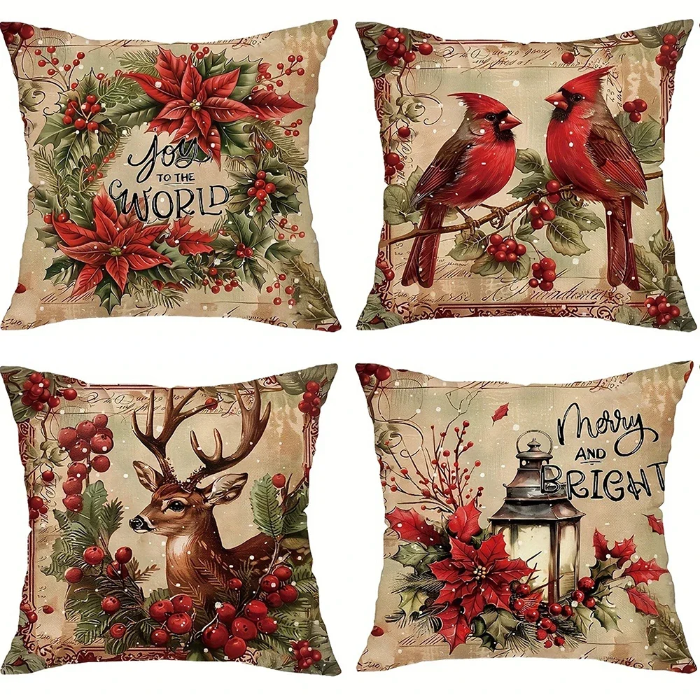 Christmas decoration pillowcase retro Christmas red dress Bishop Reindeer garland print sofa cushion cover home decoration
