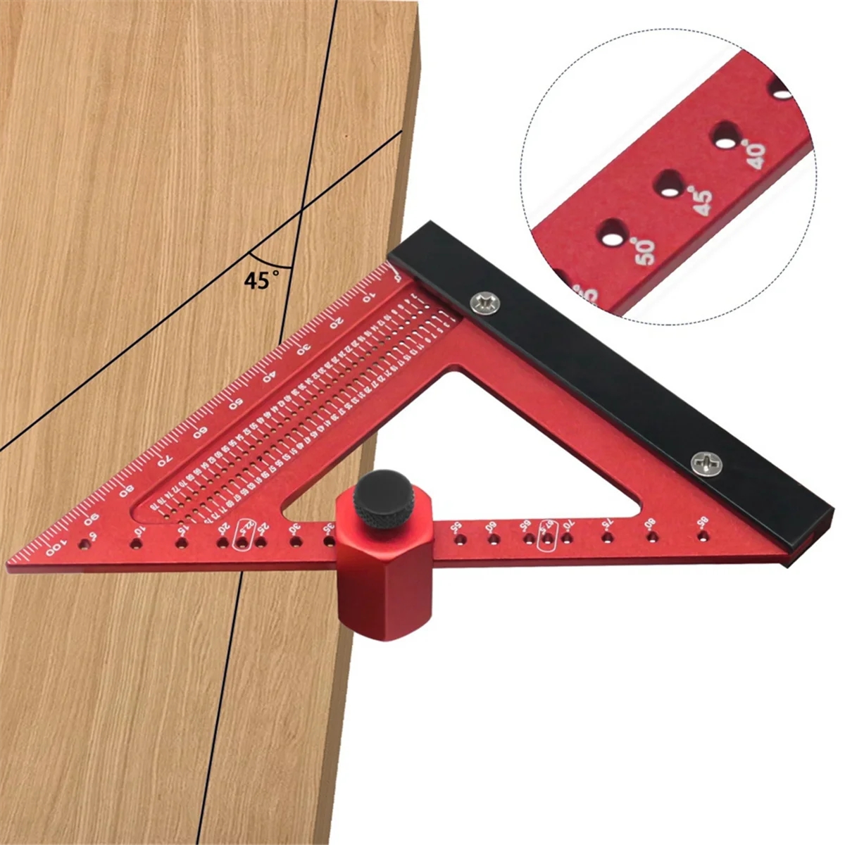 Woodworking Triangle Ruler Set Hole Ruler Aluminum Alloy Backing Ruler Measuring Layout Marking Tool