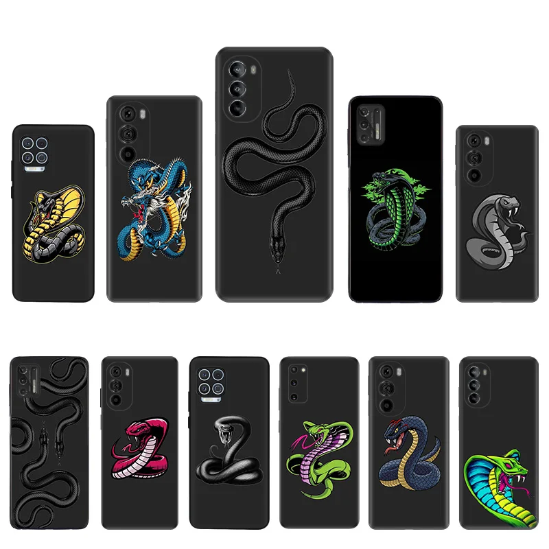 Black Soft Phone Case for Motorola G32 G50 G51 5G G60 G71 G22 G52 G72 G53 G73 G60S Moto G9 Power Green Snake Cobra Python Cover