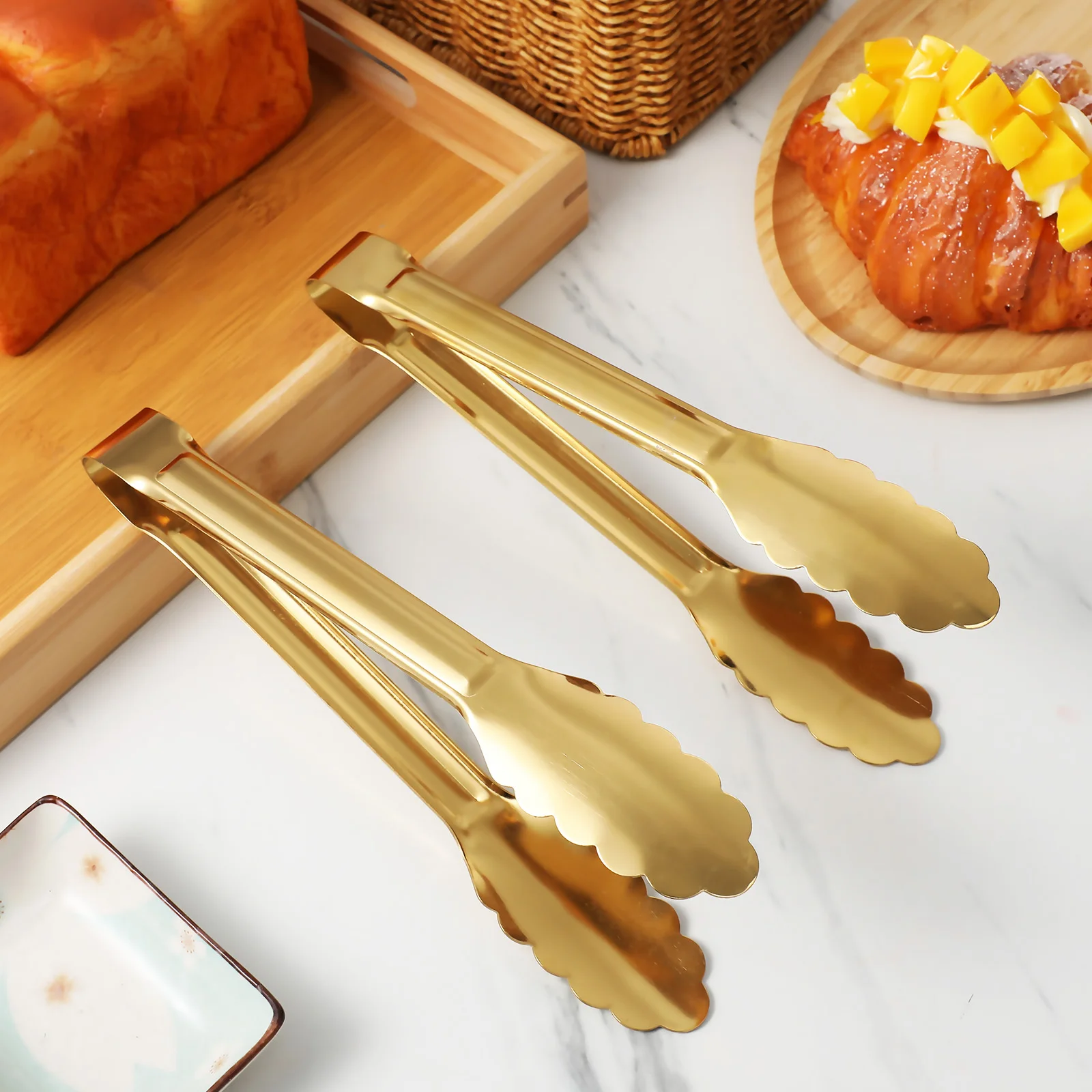 

4pcs Stainless Steel Fine Craftsmanship Smooth Surface For Salad Food Serving Tongs Cooking Grilling Buffet Appetizer Kitchen