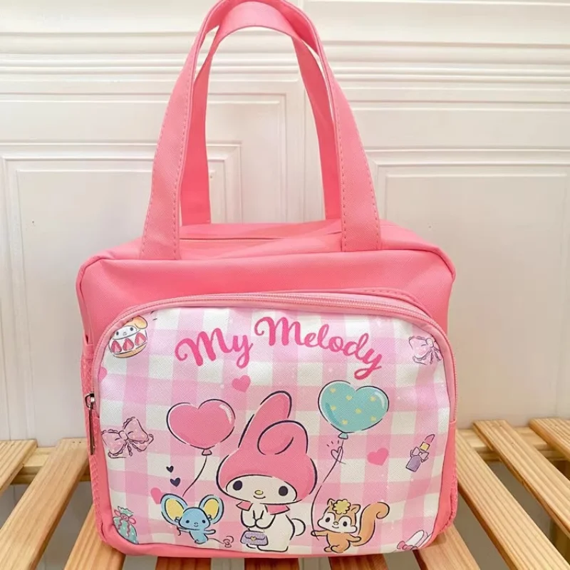 Sanrio-fiambrera de mano de dibujos animados, bolsa portátil de gran capacidad con múltiples bolsillos, Kuromi Cinnamoroll