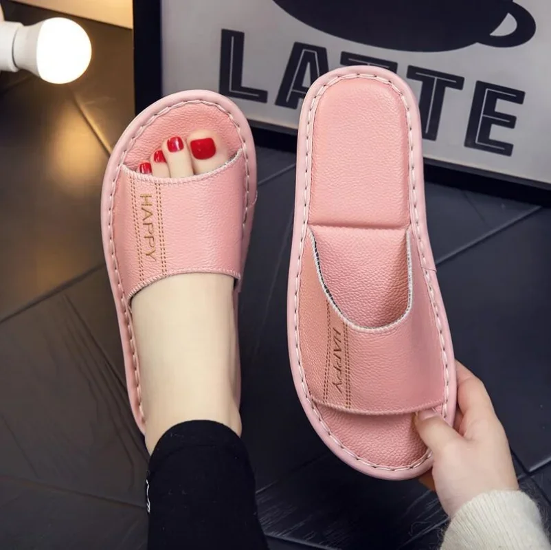 Genuine Leather Cowhide Slippers Men Women\'s Summer Flats Beach Shoes Light Luxury Designer Shoes Comfortable Couple Slippers