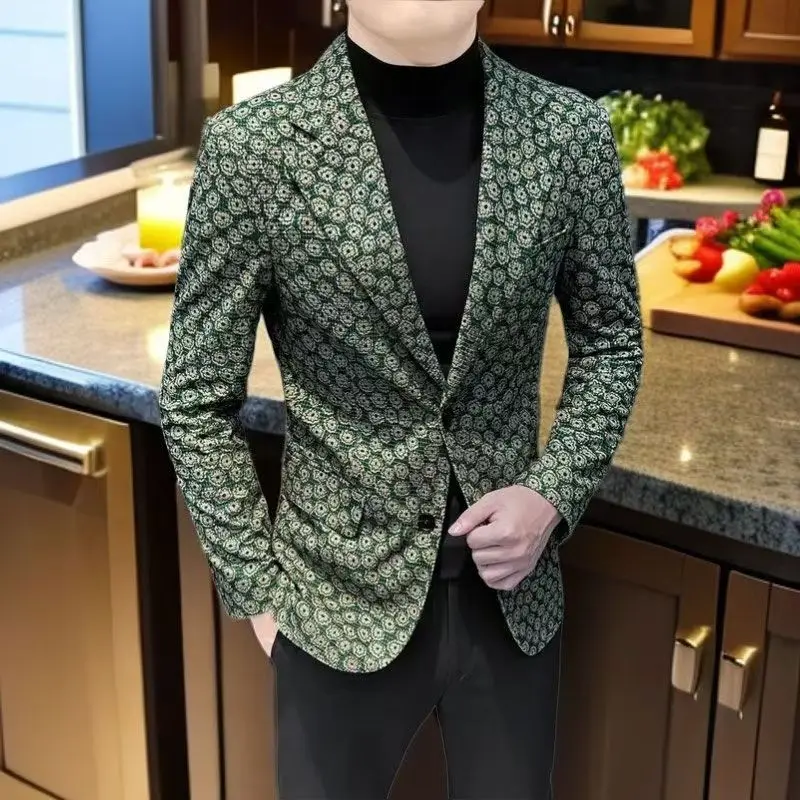 

Повседневный мужской костюм с цветочным принтом Jaet Briti Sle в консервативном стиле, модное осенне-весеннее легкое однобортное облегающее пальто