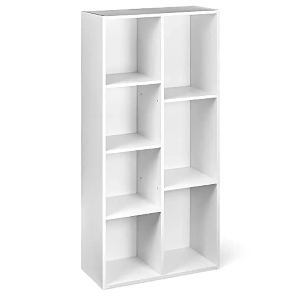 

7 Cube Organizer Bookcase Etagere Shelf White 9.25x19.49x41.73 Inch Study Room Storage Solution Fixture Anti-Tipping Design Easy