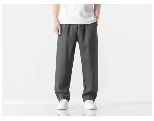 Pantaloni casual da uomo estivi Pantaloni drappeggiati comodi ultrasottili Pantaloni traspiranti in cotone e lino a vento cinese