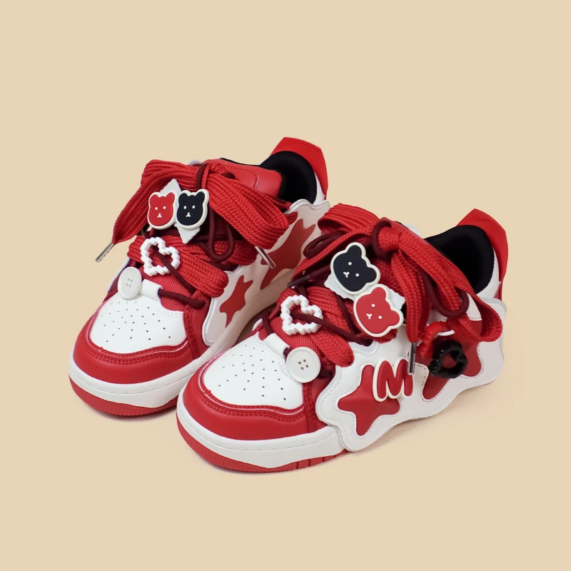 Amy and Michael 2024 New Fashion Trend Women Sports Casual Sneakers Cute Girls Students Red and White Colors Skateboard Shoes