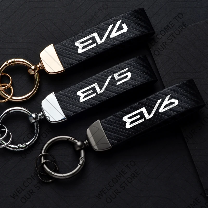 New Fashion For EV4 EV5 EV6 KIA Electric Vehicle EV Logo Car Carbon Fiber Leather Keychain Zinc Alloy Key Ring Accessories