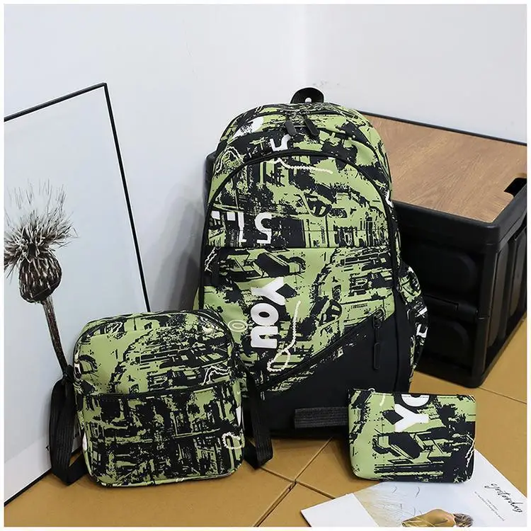 Mochila escolar de camuflaje para hombre y niño, morral escolar de 3 piezas, 2024