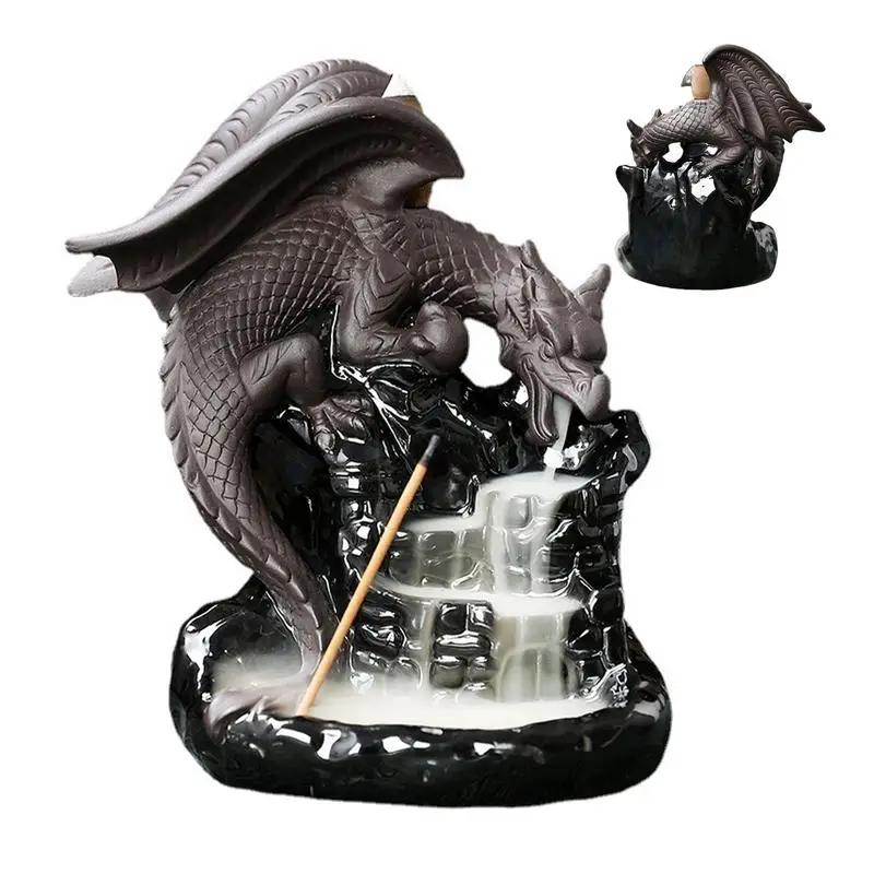 Waterfall Dragon Backflow Incense Burner Ceramic Ornament European Pterodactyl  Statue Desk Decoration Home Aromatherapy Gift