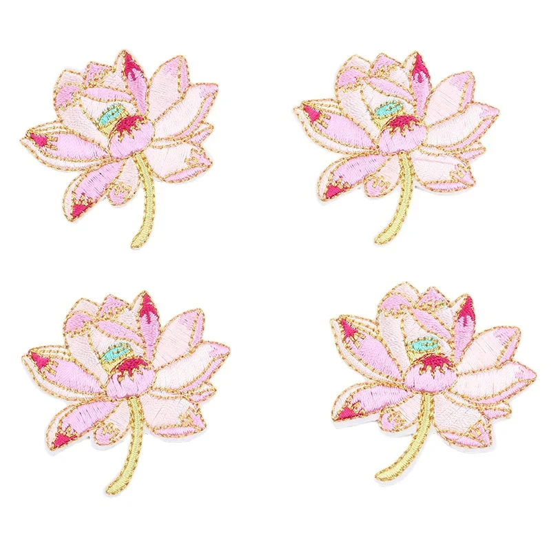 

50pcs/Lot Luxury Embroidery Patch Gold Pink Lotus Flower Buddha Skirt Shirt Bag Clothing Decoration Accessory Craft Diy Applique