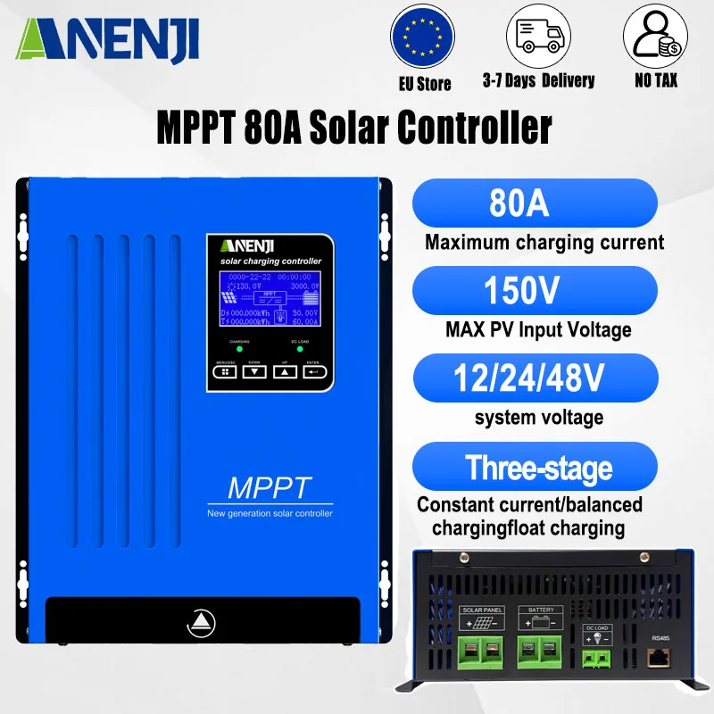 ANENJI 80A Solar-Laderegler Solarpanel-Regler 12V 24V 48V Parallel-Solarregler für Blei-Säure- und Lithium-Batterien