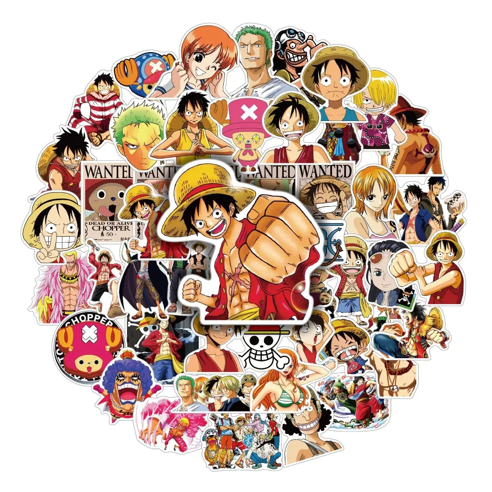 50pcs Anime One Piece Cartoon Graffiti Stickers Decals Suitcase Laptop Computer Guitar Decoration DIY Kids Classics Toy