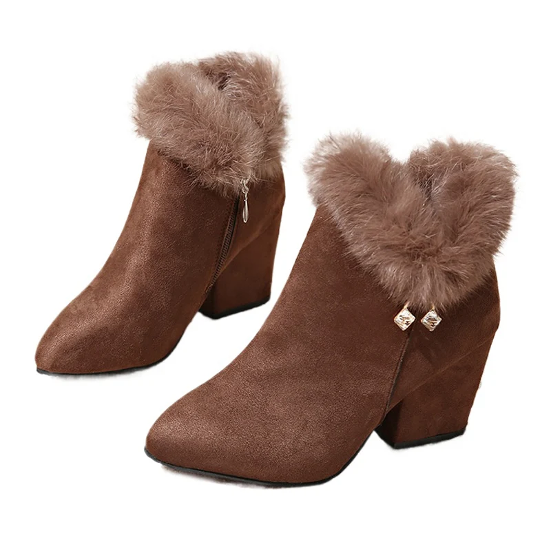 

2025 Winter Shoes Women High Heels Boots Fur Warm Shoes Fashion Modern Ladies Super Square High Heel 8cm Plus Size 42 D669