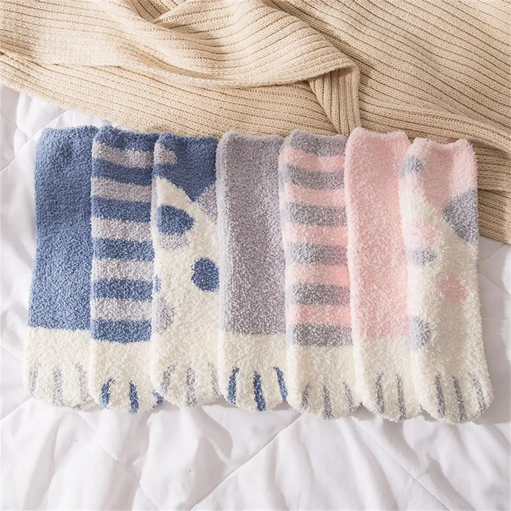 

Autumn Winter Cute Animal Coral Velvet Socks For Women Children Girls Middle Tube Thickened Sleep Socks Home Floor Socks