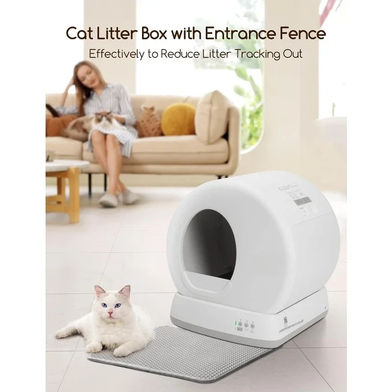 Self-Cleaning Cat Litter Box,Integrated Safety Protection Automatic Cat Litter Box for Multi Cats Extra Large/Odor Removal/APP