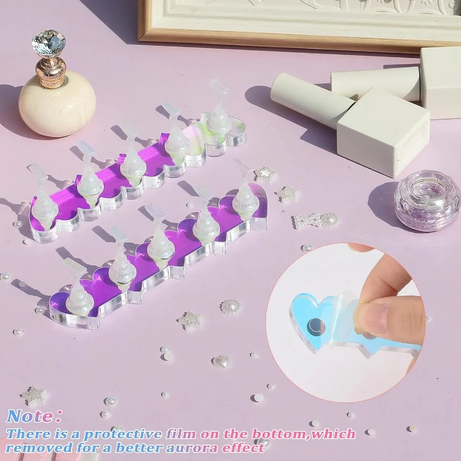 2 Zestawy Uchwytów na Paznokcie w Kształcie Serca do Przyklejanych Paznokci Aurora z Wielokrotnego Użytku Klejem Samoprzylepnym i Mocnym Magnesem do Ekspozycji i Stylizacji Paznokci