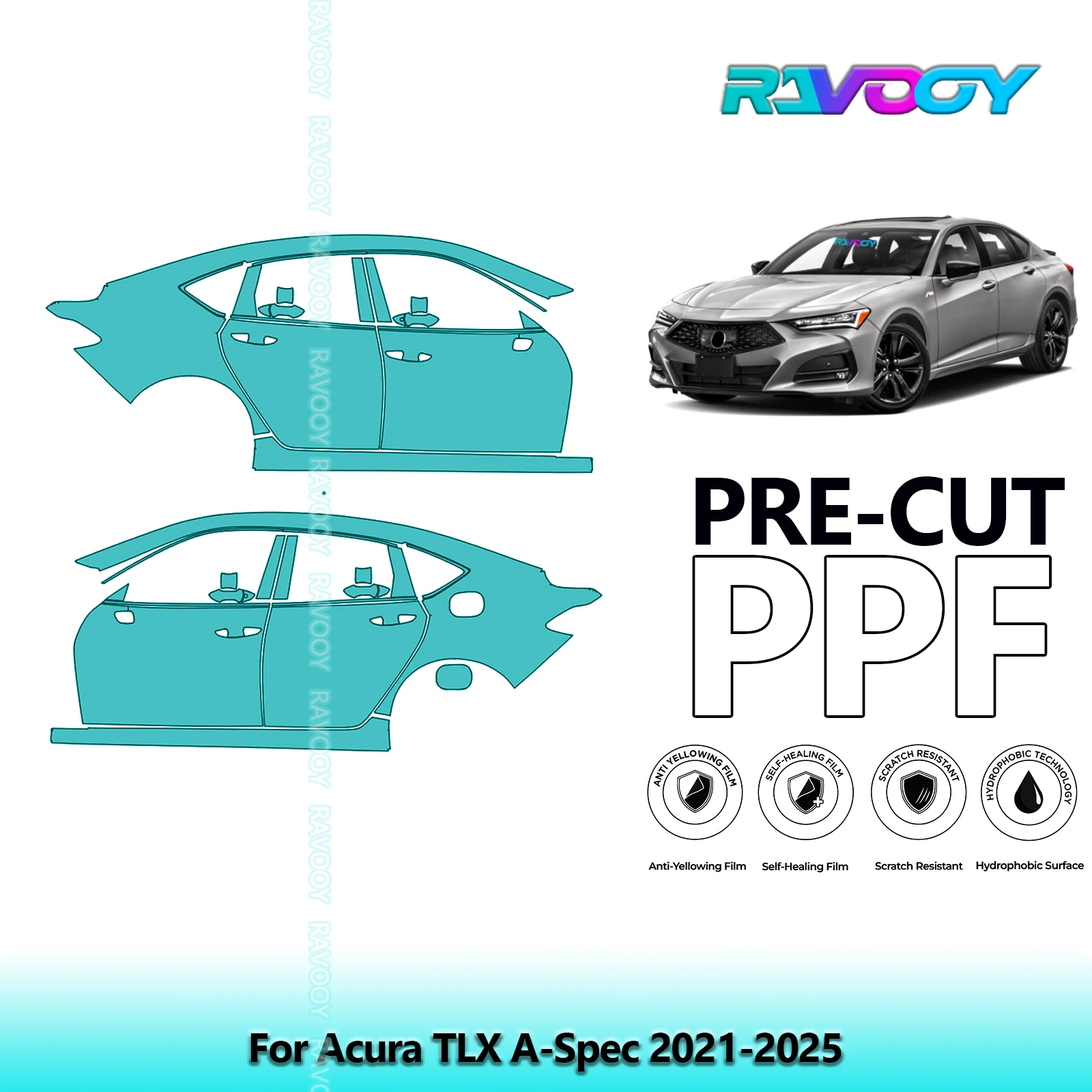 

For Acura TLX A-Spec 2021-2025 8.5mil Clear Matte Pre-Cut PPF Door & A/B Pillar Kit TPU Paint Protection Film Set