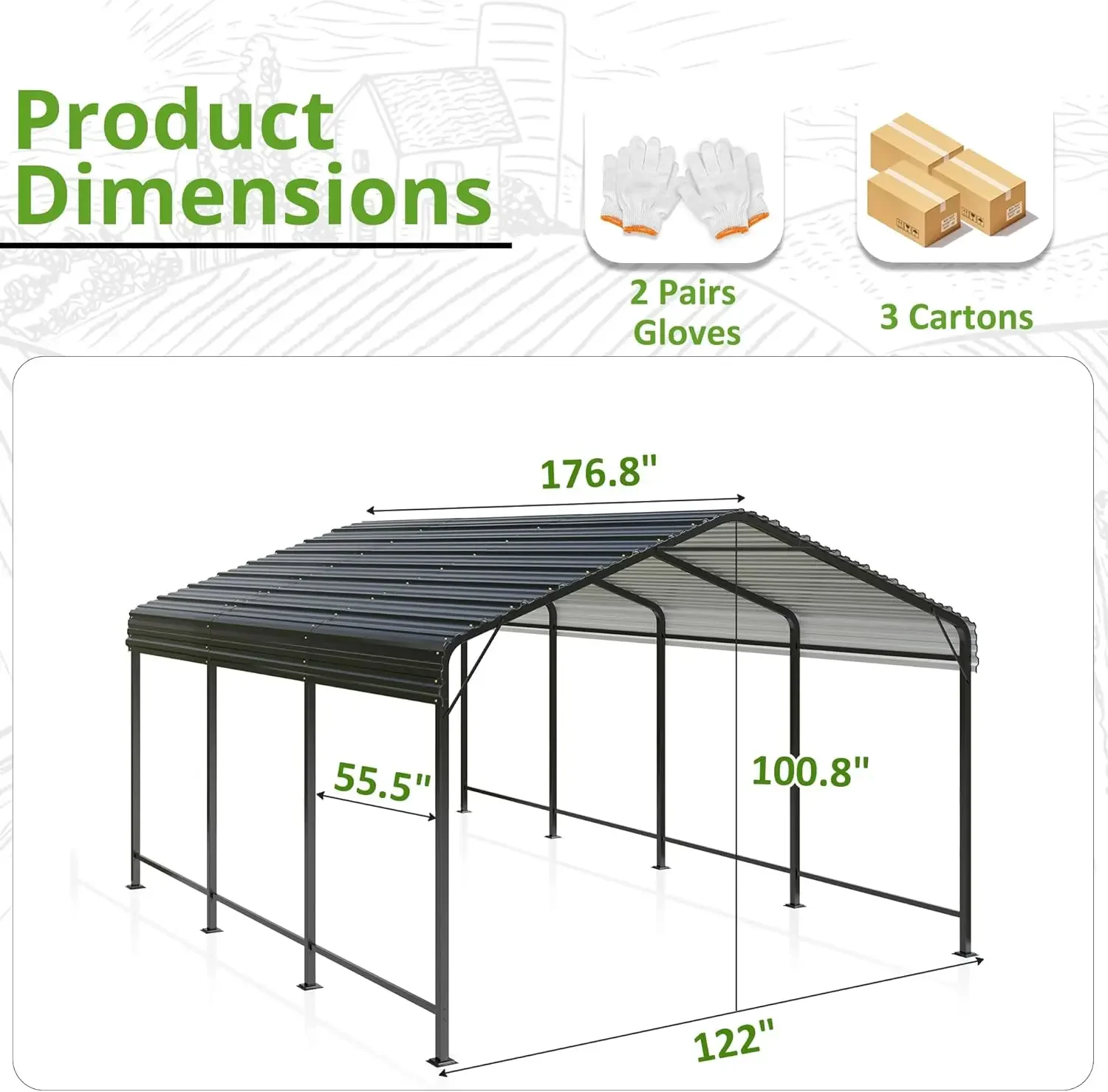 10x15 metalen carport carports met verbeterde basis Heavy Duty garage buiten gegalvaniseerde autoruilplaats voor auto, boten en vrachtwagens