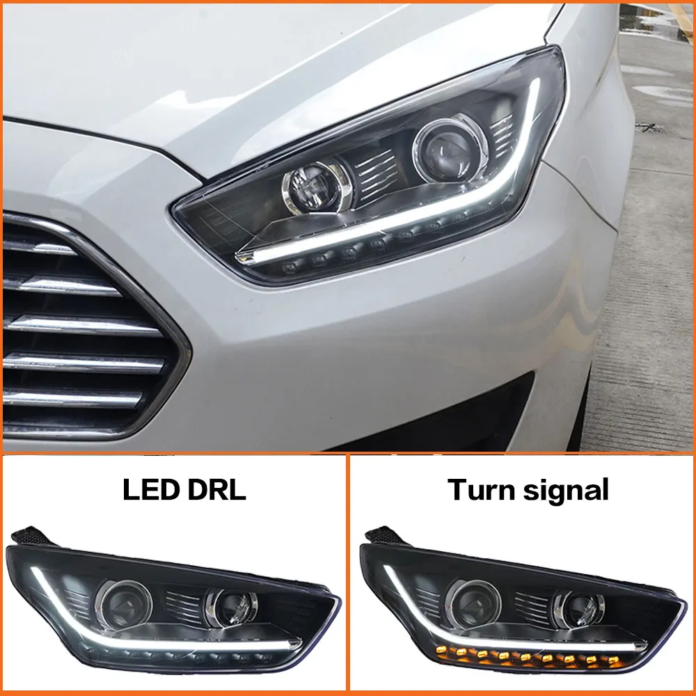 Headlights for Ford Escort 2015-2018 LED DRL Head Lamp Foco  for Headlights LED DRL Turn Signal Projector Lens Accessories