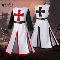Color Cosplayer Medieval Knights Templar Tunic Cosplay Costumes Renaissance Surcoat Warrior Outfit Renaissance Black Cloak Top