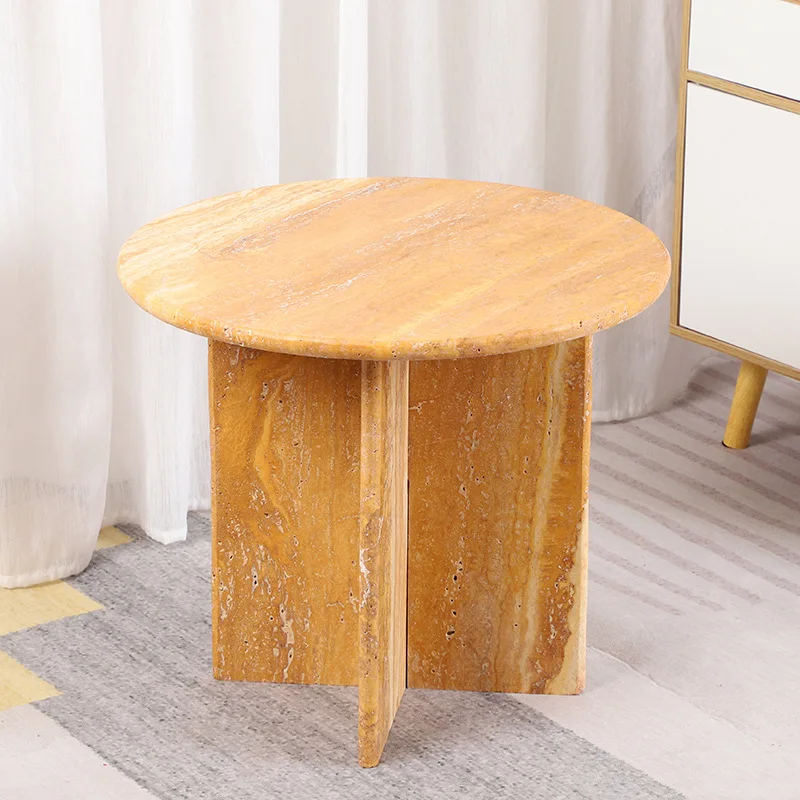 Small apartment natural travertine round coffee table simple modern living room marble countertop