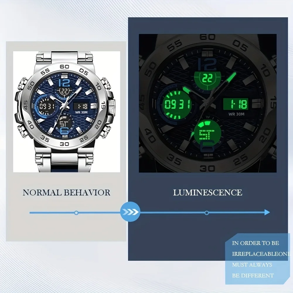 Outdoor Men's Sports Electronic Watch Multifunctional Dual Display Alarm Clock Timing Suitable for Teenagers or Students